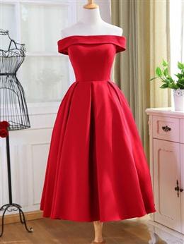 Picture of Charming Satin Red Color Off The Shoulder Homecoming Dresses, Party Dresses